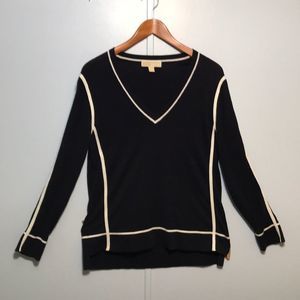 Michael Kors Blue & White Trim V-Neck Sweater